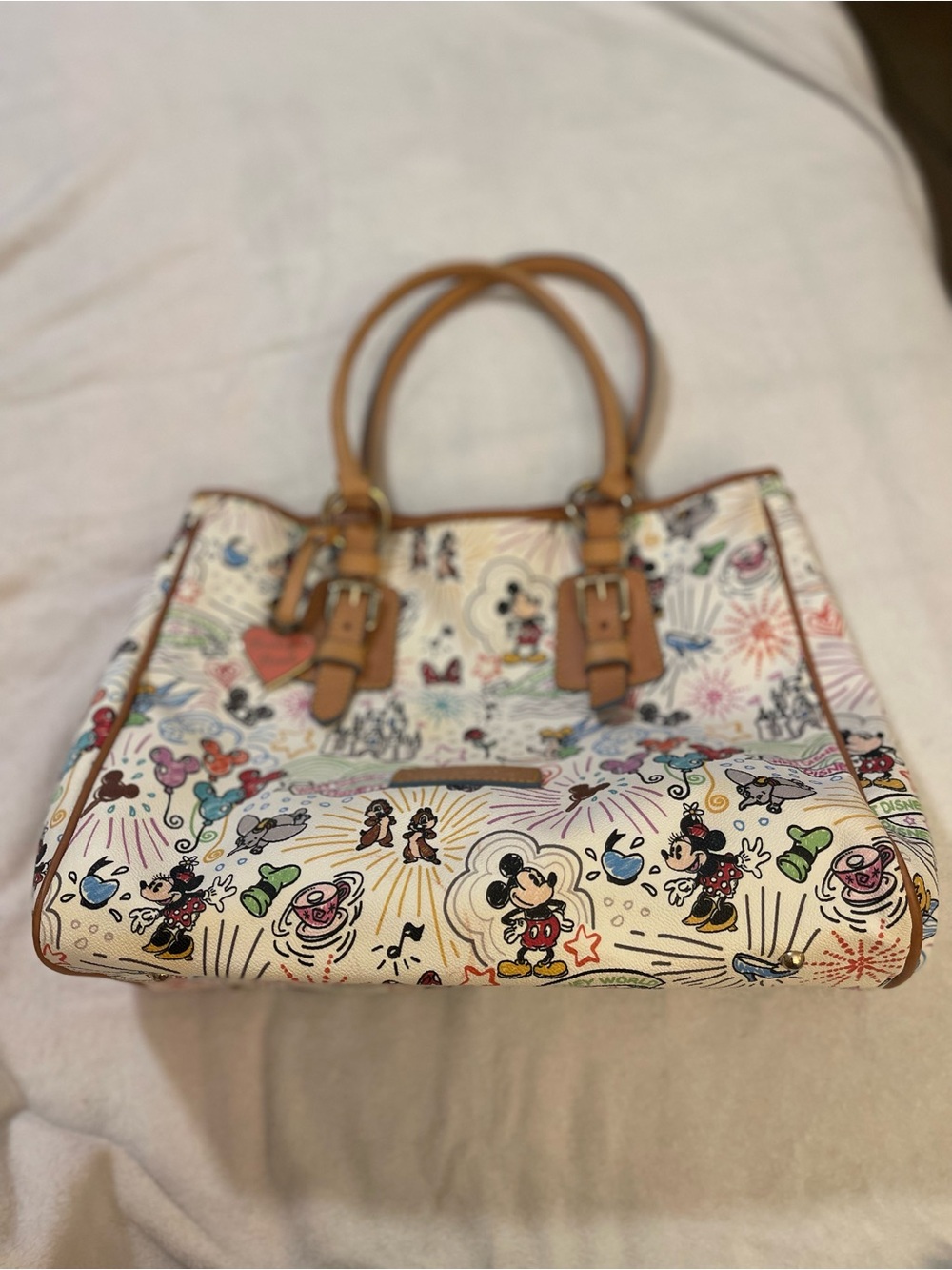 Dooney & Bourke Multicolor Disney Sketch Canvas Tote with Tan Leather Trim - Picture 8 of 9